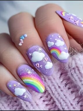 Purple Rainbow Cloud  Press On Nails